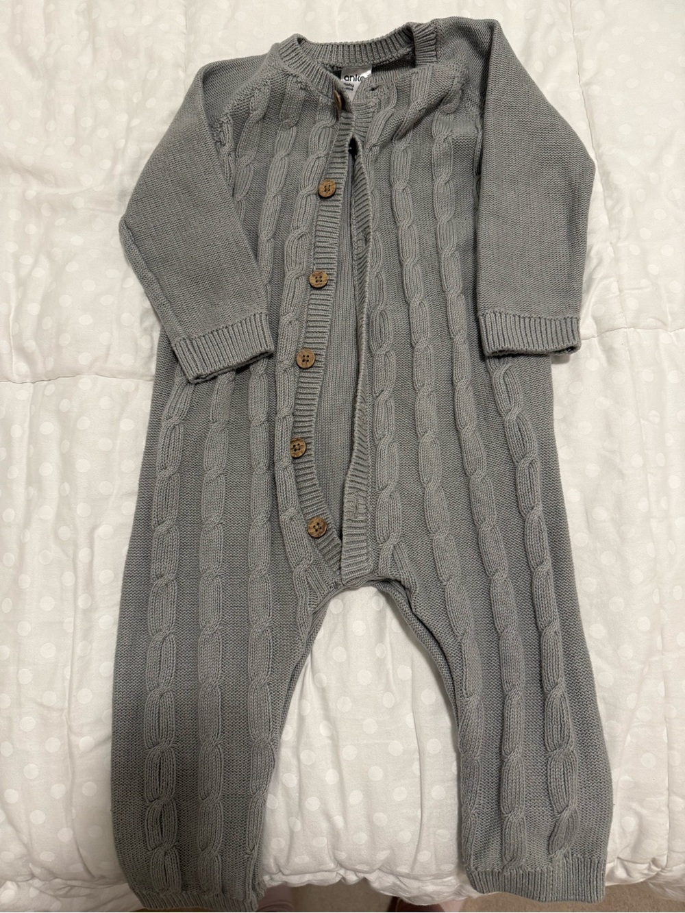 Cable-Knit Baby One-Piece Romper — Gray
